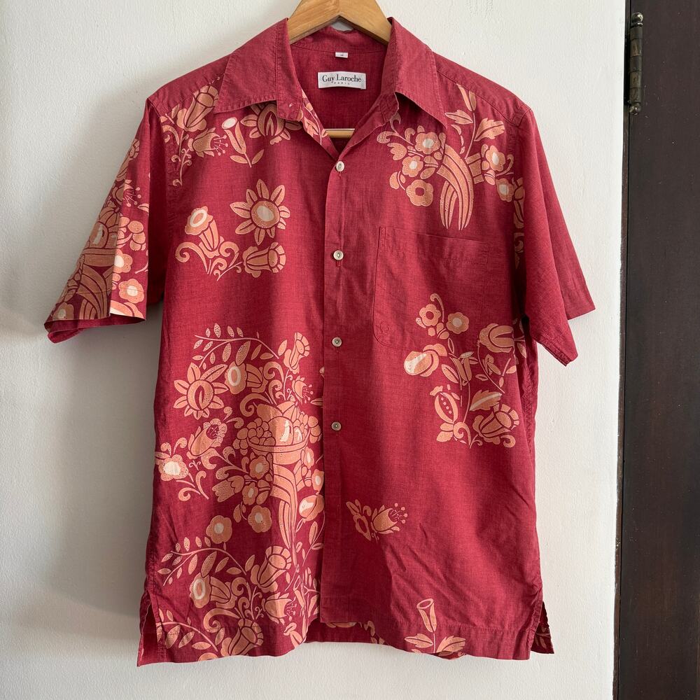 Rare Vintage GUY LAROCHE | Red Cotton Tropical Printed Aloha Hawaiian Shirt | 3